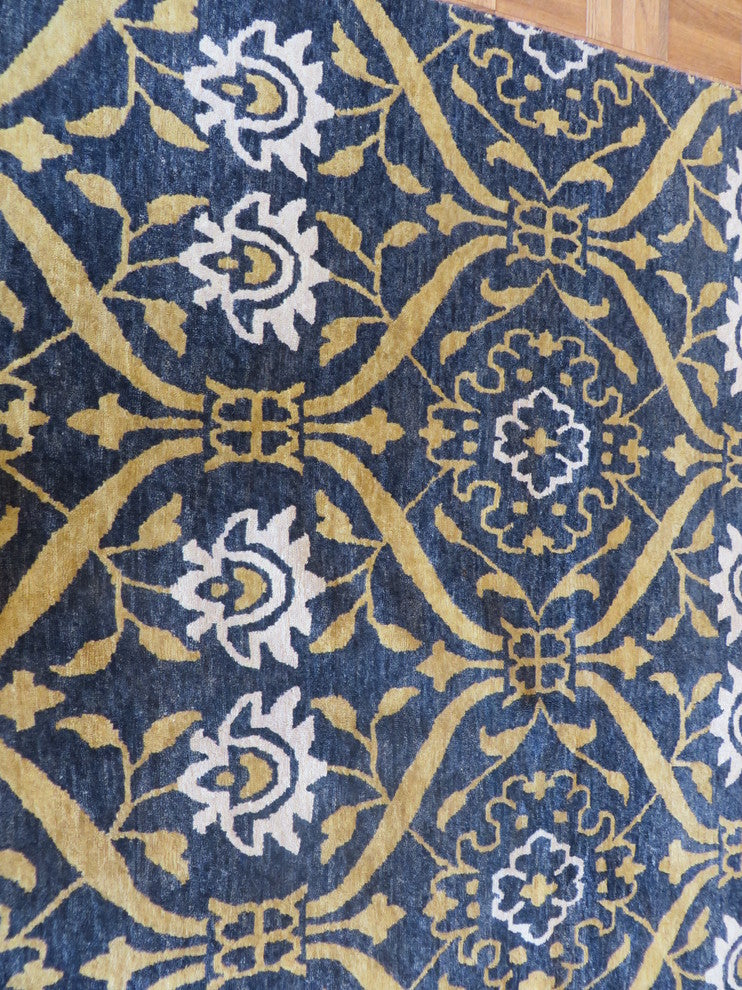 Hand-Knotted Transitional Black William Morris Oushak Oriental Rug, 8x10