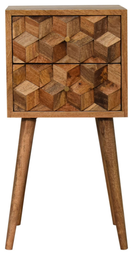 Mini Cube Carved 2 Drawer Nightstand