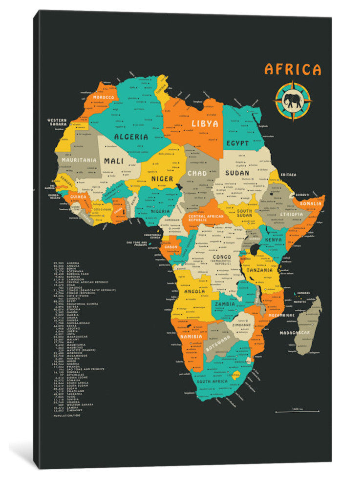 "Africa Map" by Jazzberry Blue, 40x26x1.5