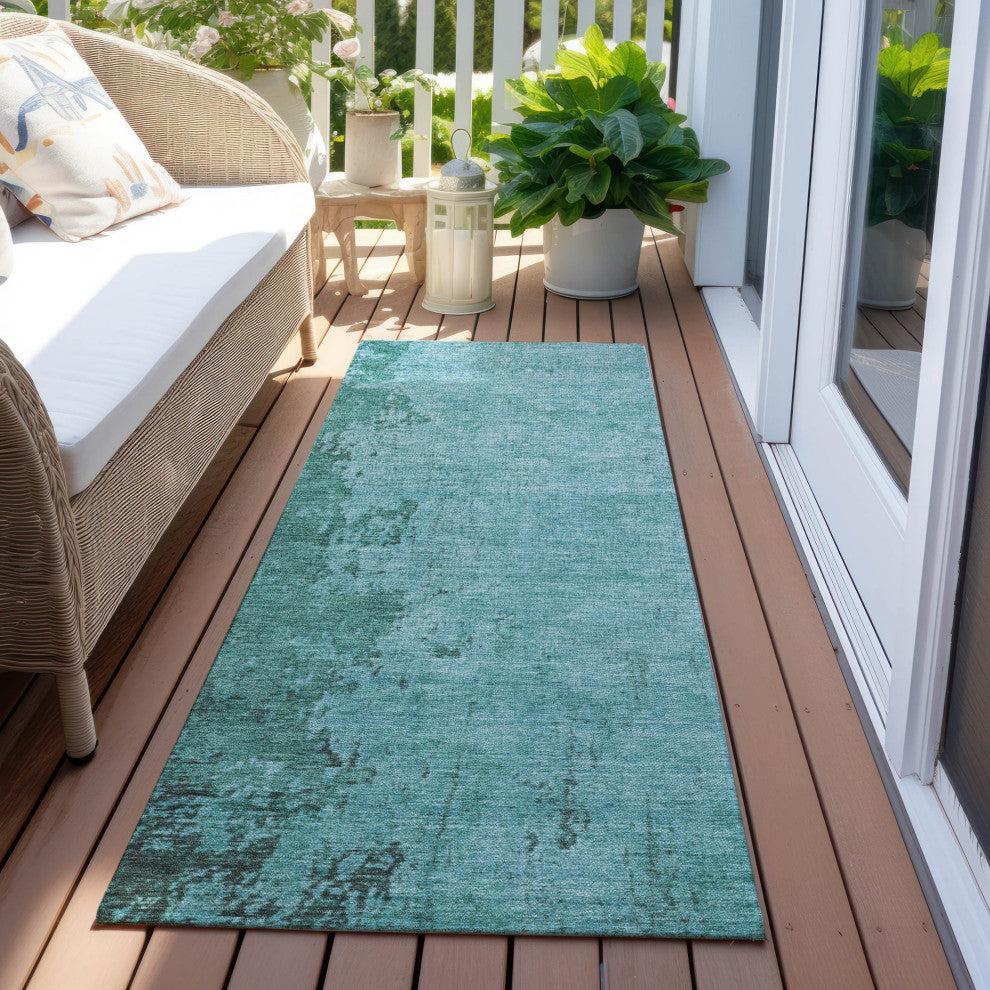 Machine Washable Indoor/Outdoor Chantille ACN1904 Teal 2'3" x 7'6" Runner Rug