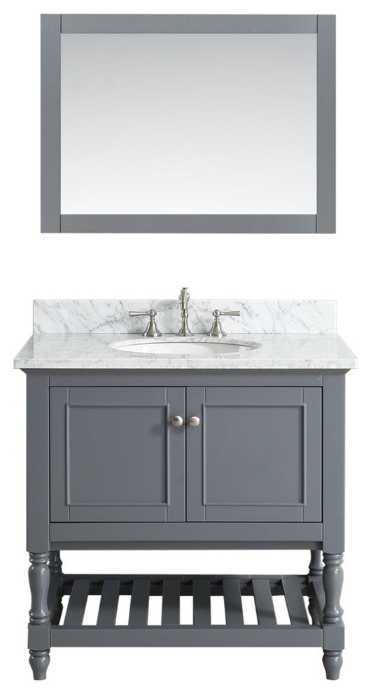 Silvia Bathroom Sink Vanity Set, White Marble Top, Base: Charcoal, 36"