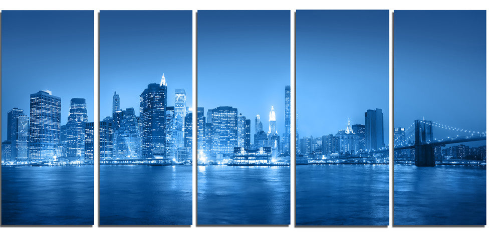 "Blue" Panorama of New York City" Canvas Print60"x28", 5-Panels