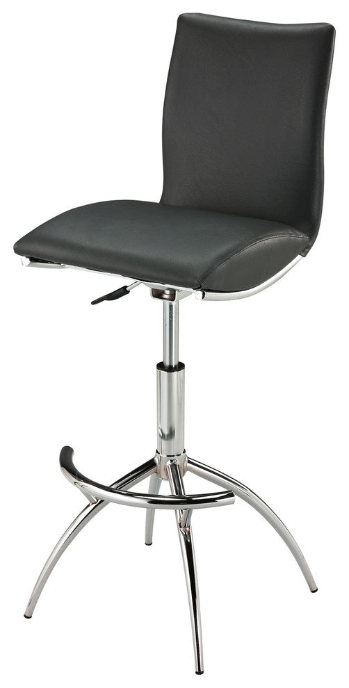 Gray Leatherette Swivel Bar Stool With Gas Lift