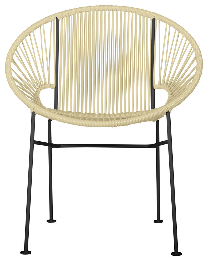 Concha Indoor/Outdoor Handmade Dining Chair, Ivory Weave, Black Frame