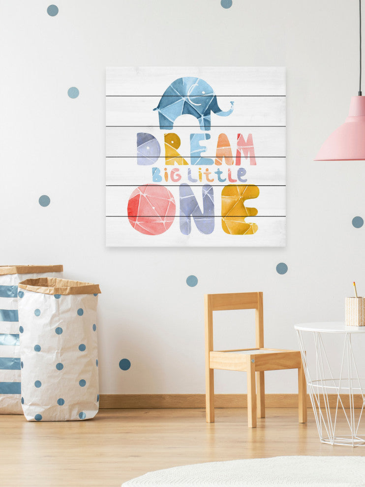 "Paperfold Dream Big Little One" Painting Print on White Wood, 24x24