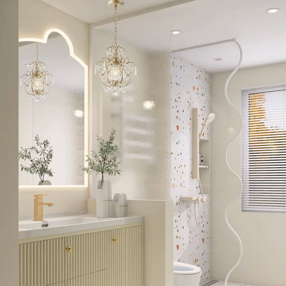 Ivy Glam 1-Light Brushed Champagne Silver Mini Crystal Chandelier