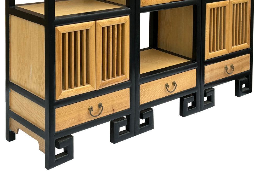Set of 3 Black Tan Shutter Doors Display Cabinet Bookcase Room Divider Hws4398