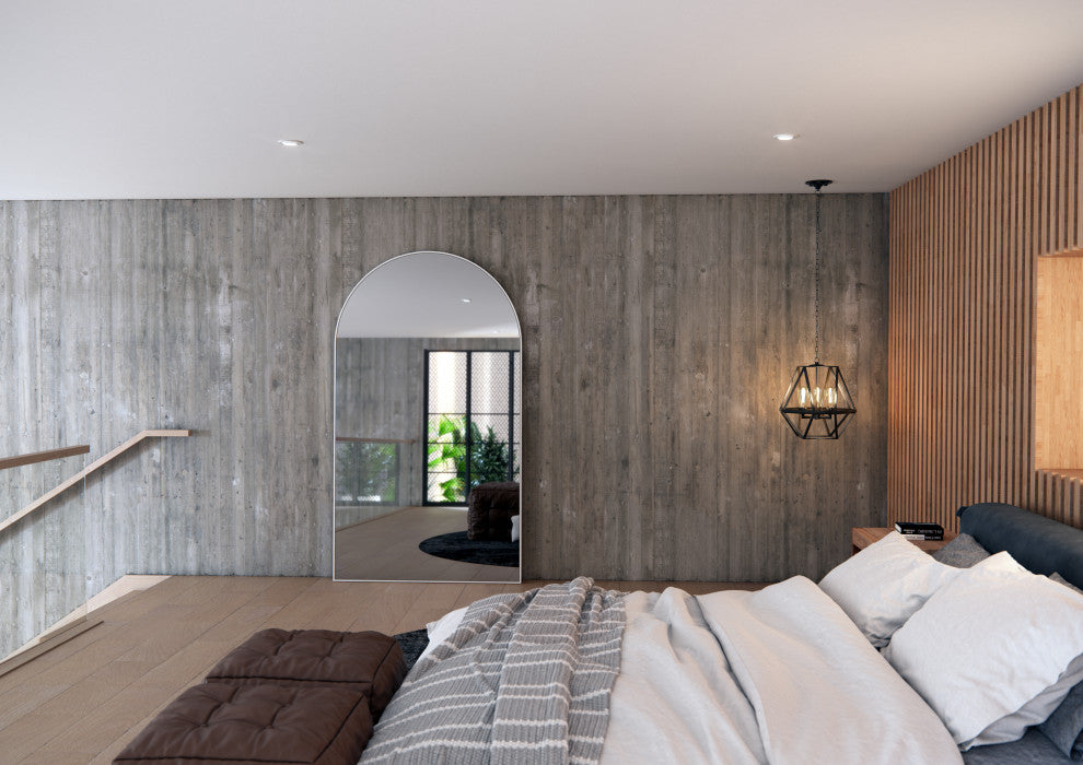 Arch Leaner Dressing Black Stainless Steel Framed Mirror, White