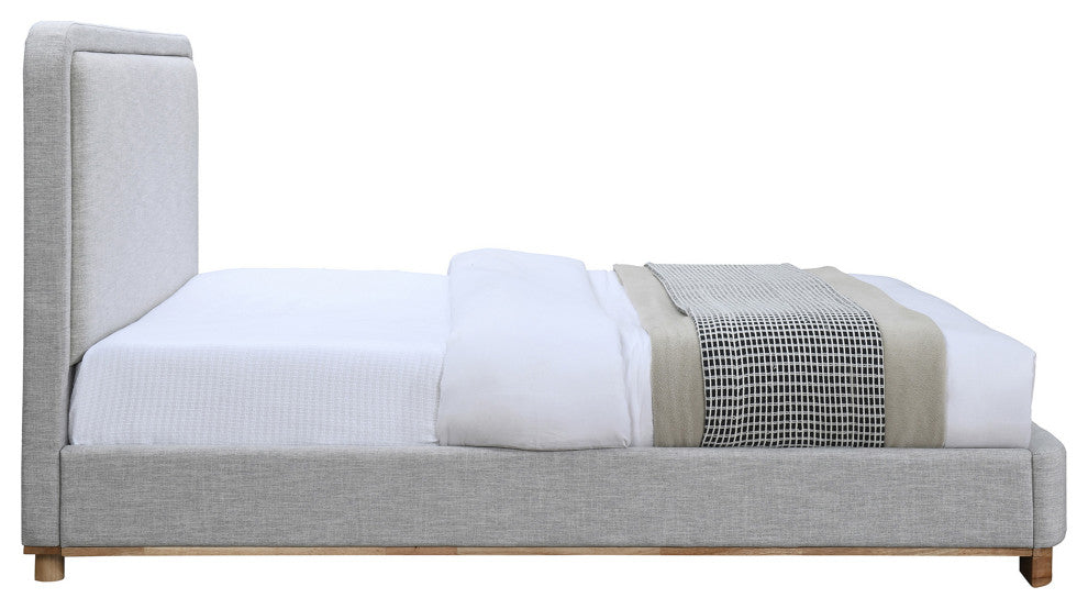 Nolita Linen Textured Fabric Upholstered Bed, Gray, Full, Natural Finish
