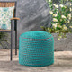 GDF Studio Collier Outdoor Handcrafted Cylinder Pouf Ottoman, Turquoise