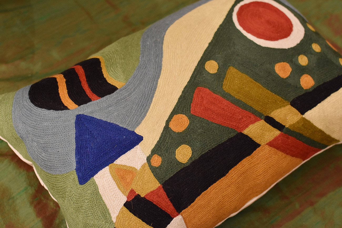 Lumbar Kandinsky Throw Pillow Cover Composition VII Green Rectangle Wool 14"³x20"³