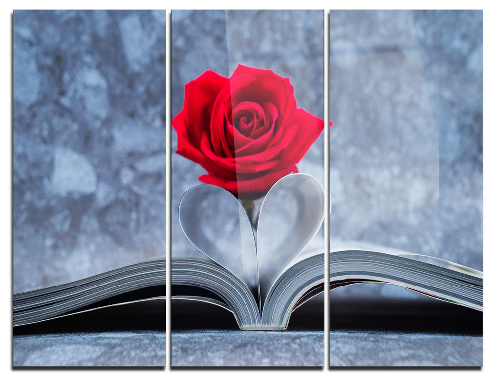 "Red Rose Inside the Book" Metal Wall Art, 3 Panels, 36"x28"