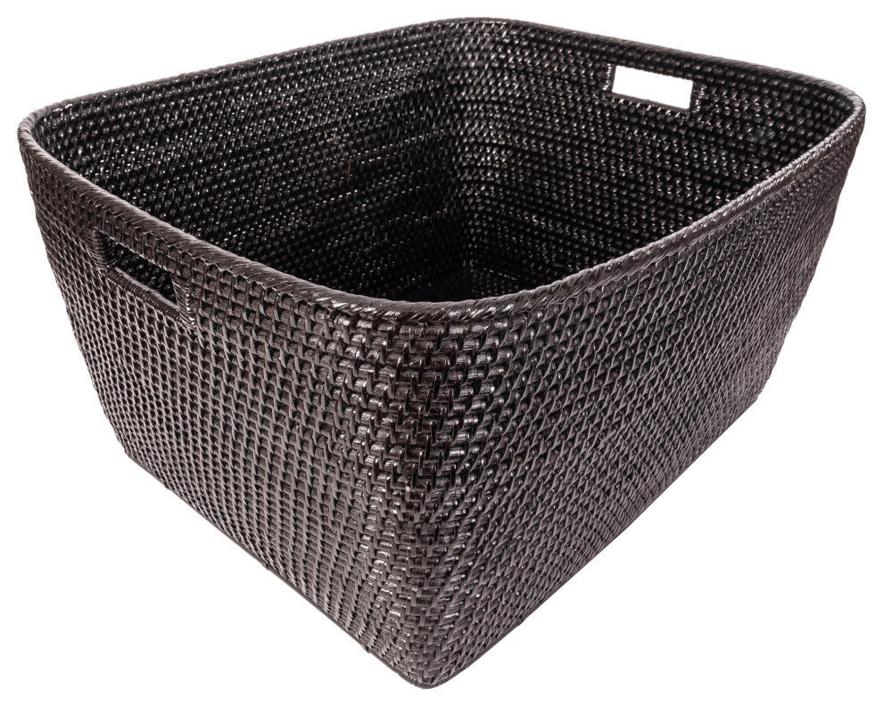 Saboga Home Family Basket With Cutout Handle, Tudor Black, 24"x20"x13"
