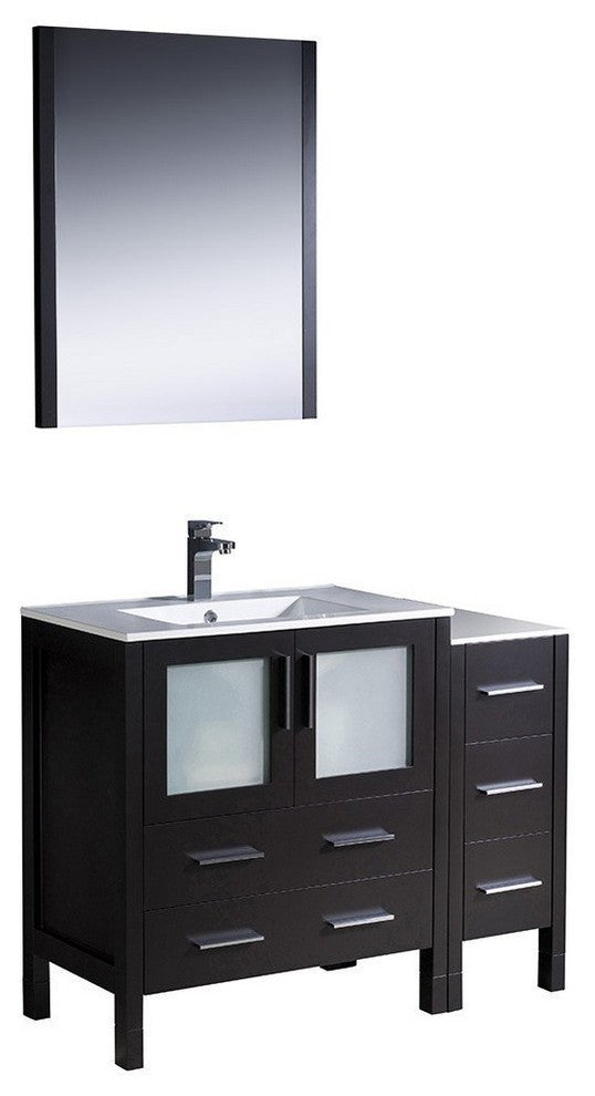 Torino 42" Espresso Modern Bathroom Vanity With Side Cabinet, FFT9161CH