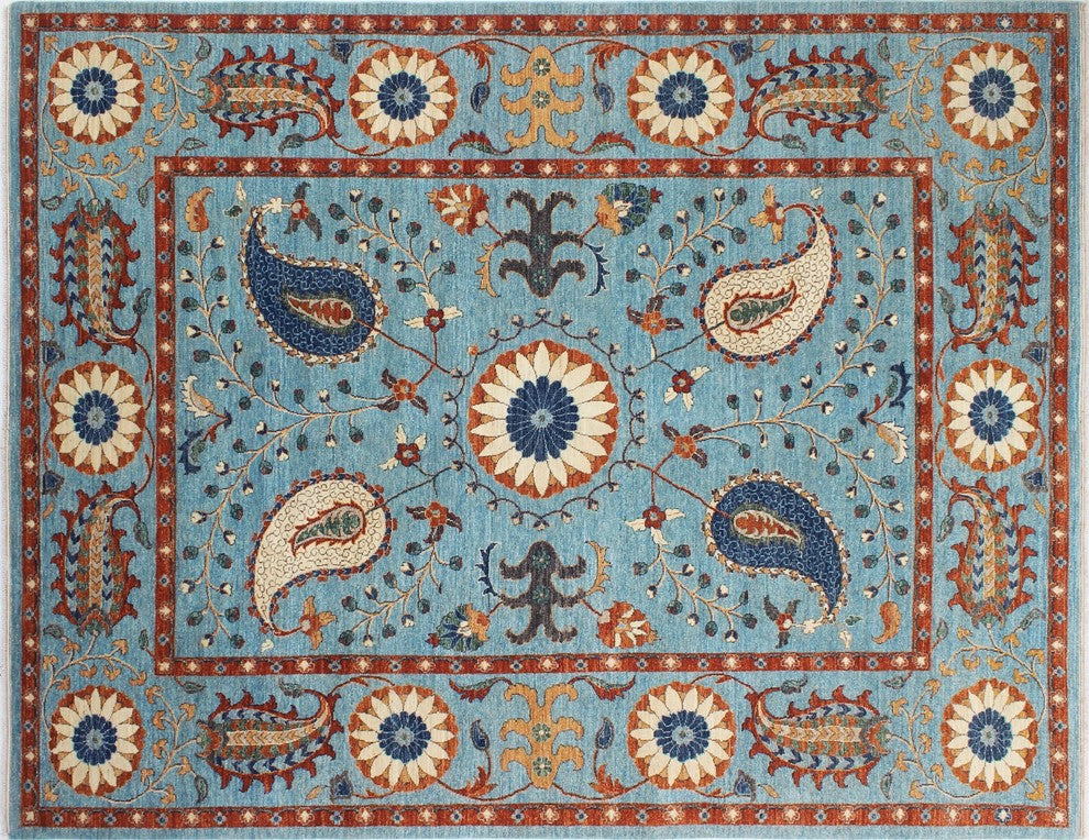 Fine Chobi Nazim Light Blue/Rust Rug, 9'x12'