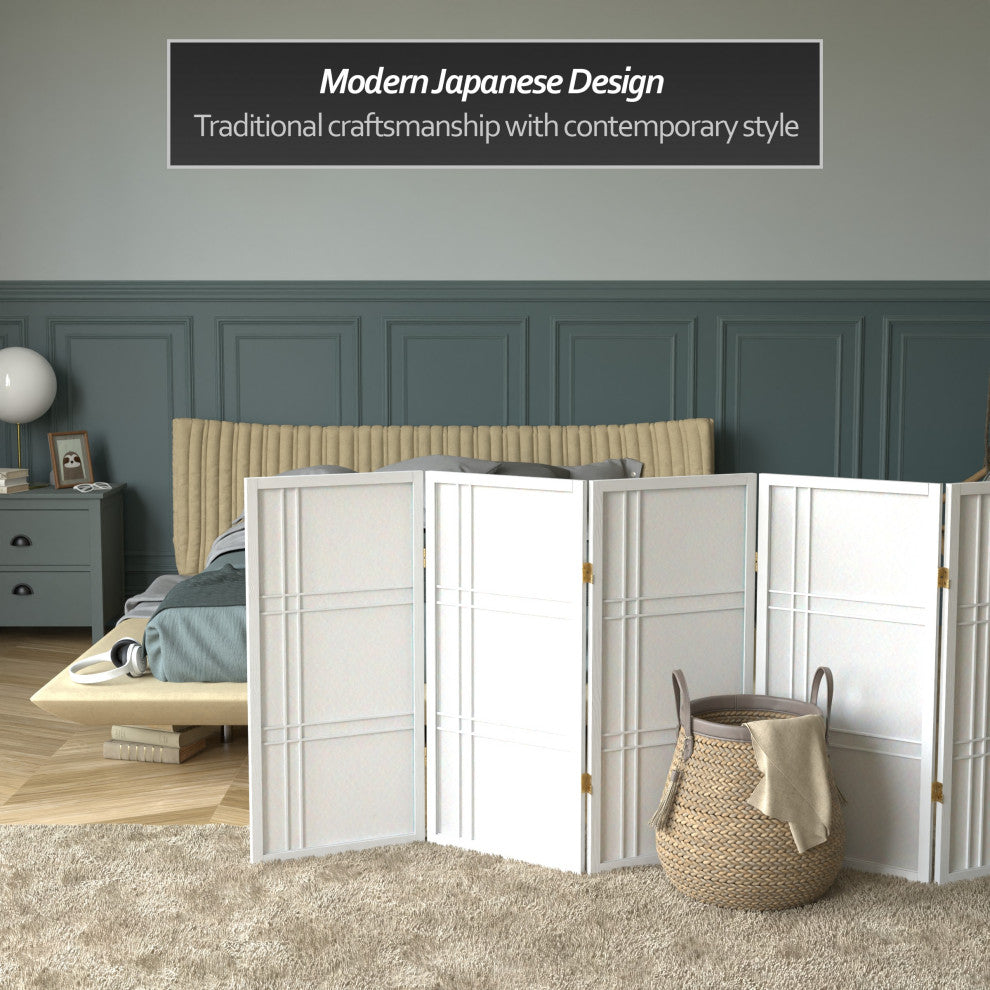 3' Tall Double Cross Shoji Screen, White, 5 Panels