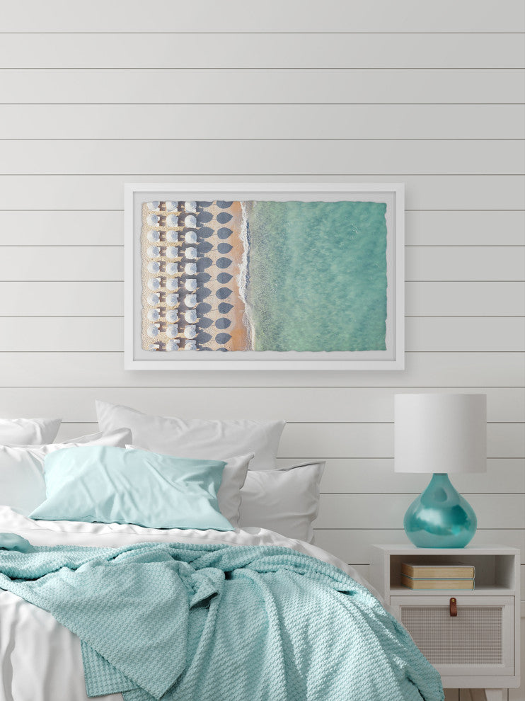 "White Sun Umbrellas" Framed Painting Print, 18x12