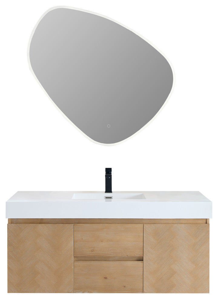 Siena Wall-mounted Single Bath Vanity, Light Brown, 48inch, With Mirror