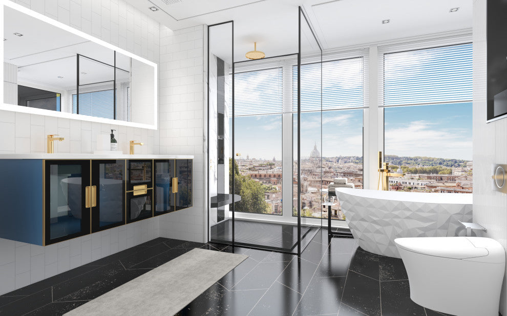 CastelloUSA Solaria Glass Facade Floating Vanity, 60", No Top, Base Only