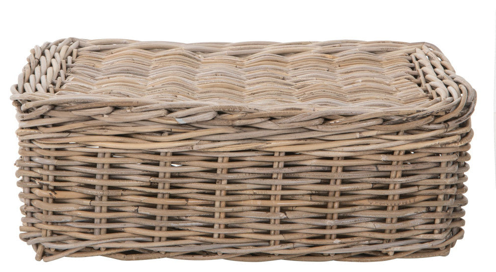 Kobo Rattan Rectangular Lidded Storage and Underbed Basket, 3 Sizes, Medium