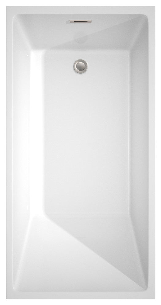 Hannah 59" Freestanding White Bathtub, Brushed Nickel Drain and Overflow Trim