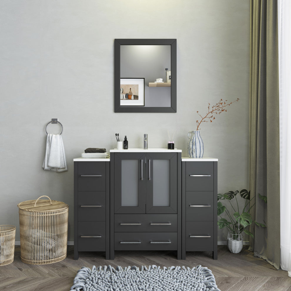 Vanity Art Vanity Set With Ceramic Top, 48", Espresso, Standard Mirror