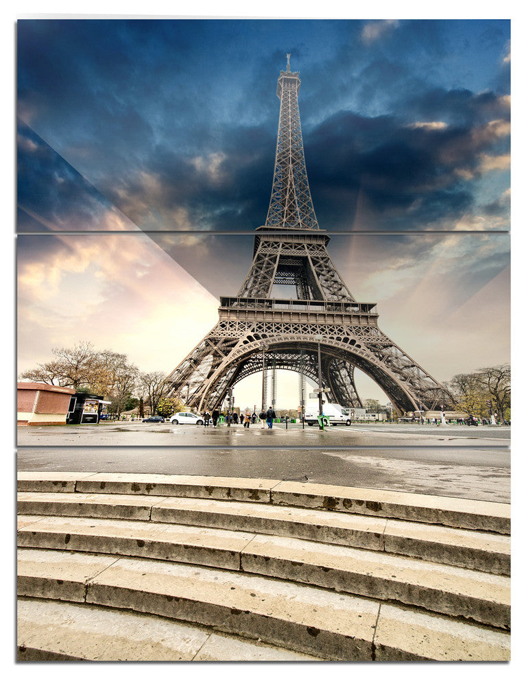 "Eiffel Tower With Stairs" Photo Metal Wall Art, 3 Panels, 28"x36"