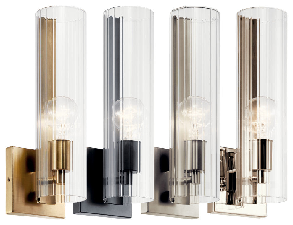 Jemsa 14" 1 Light Wall Sconce With Clear Fluted Glass, Black