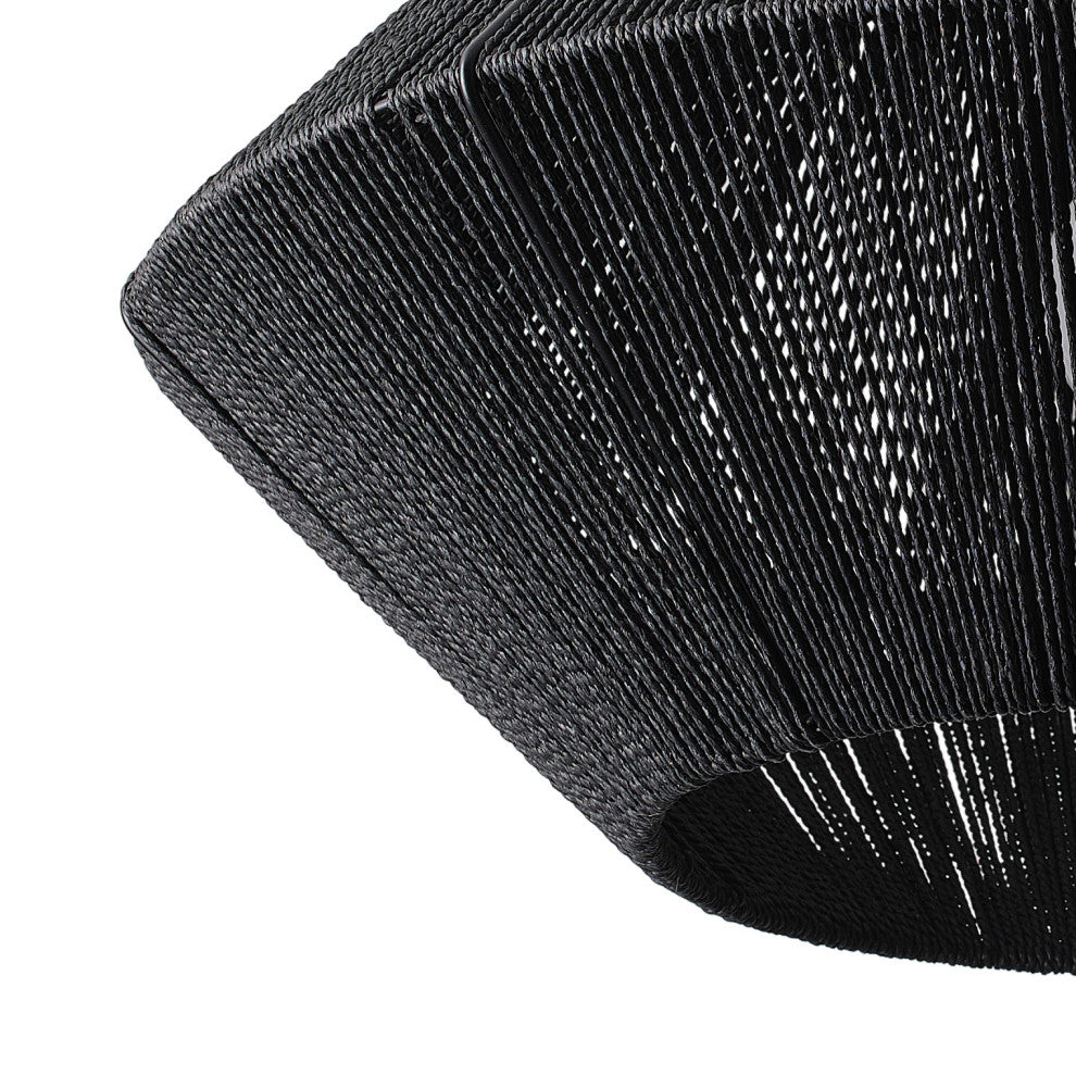 Farmhouse Matte Black Paper Rope Craft Pendant Lighting Fixture