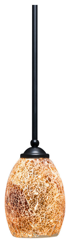 Zilo 1 Light Mini Pendant, Matte Black, 5" Gold Fusion Glass