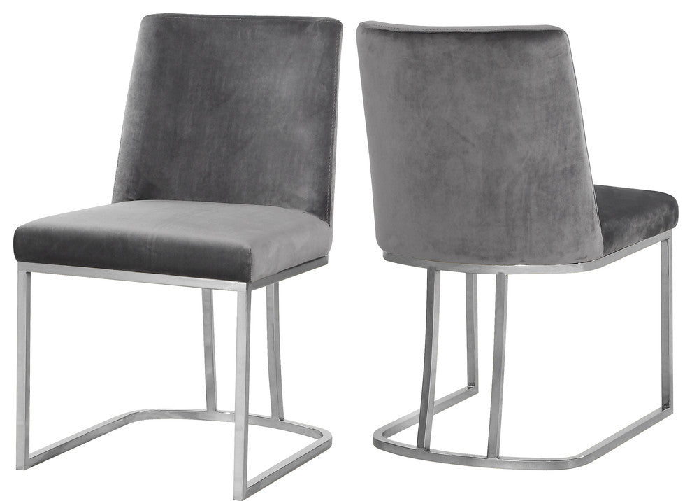 Heidi Black Velvet Dining Chair Set of 2, Gray
