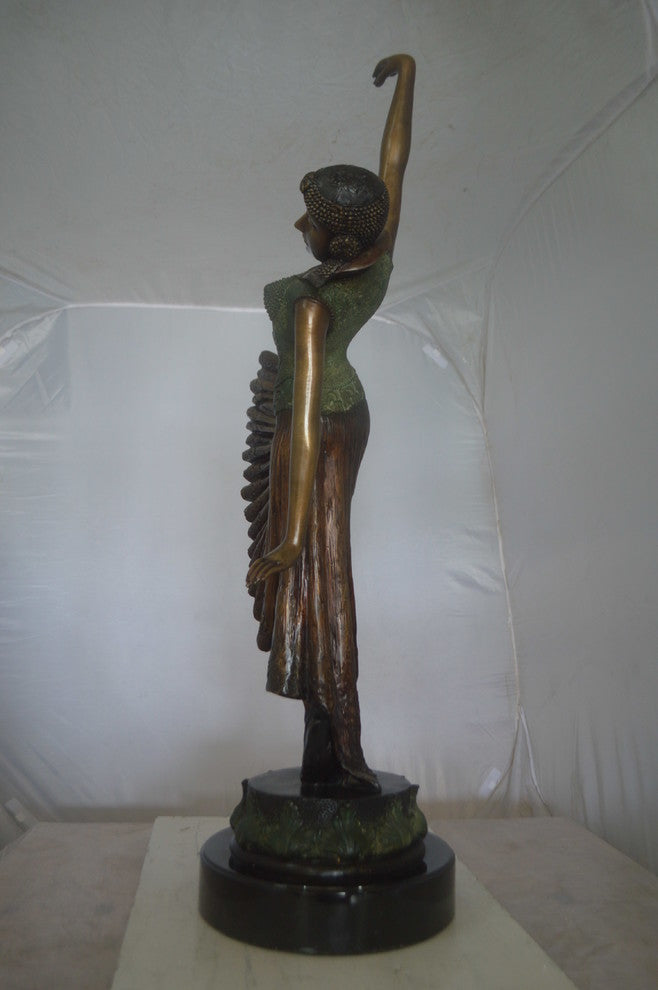 Beautiful Dancer Performing Bronze Statue -  Size: 27"L x 12"W x 48"H.