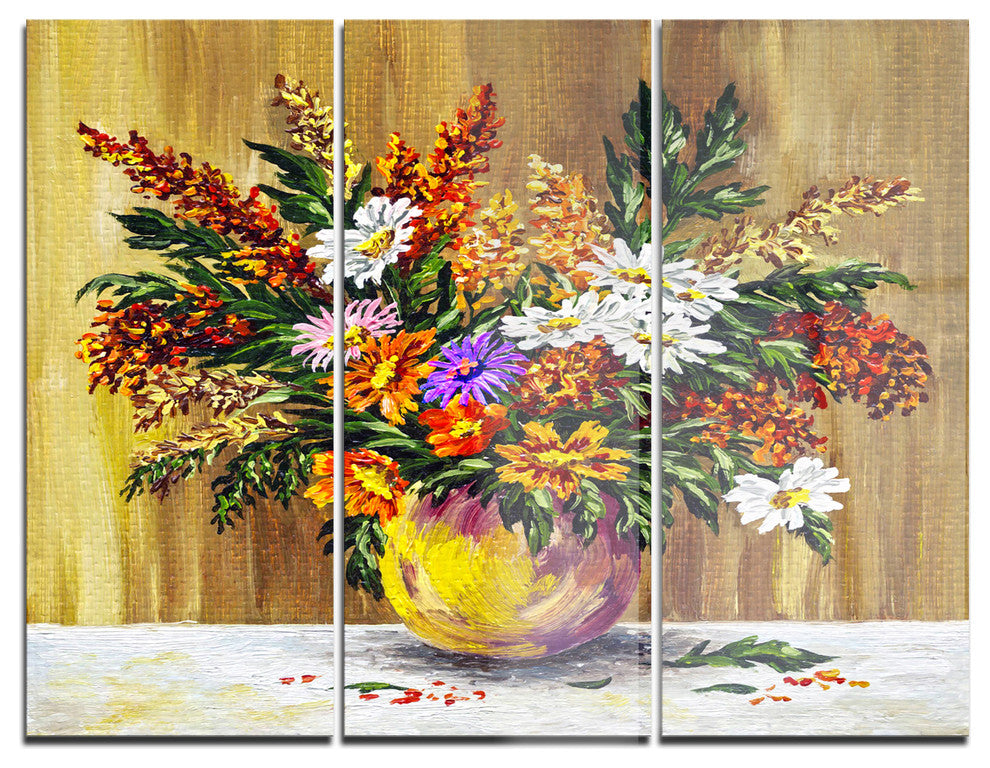 "Wild Flowers in a Pot" Glossy Metal Wall Art, 3 Panels, 36"x28"
