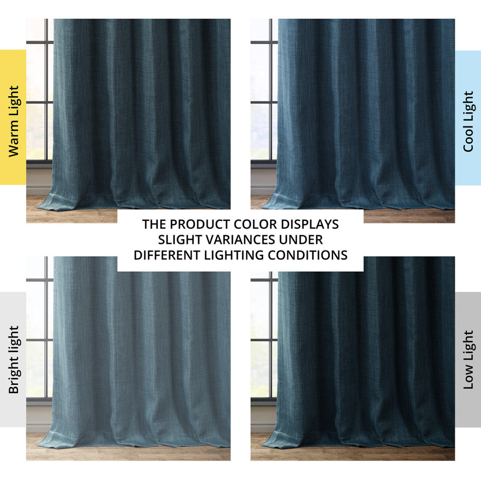 Faux Linen Darkening Curtain Single Panel, Story Blue, 50"x108"