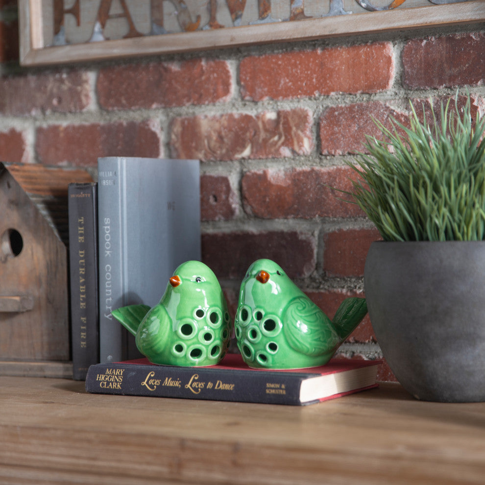 Porcelain Bird Figurines, 2-Piece Set, Green