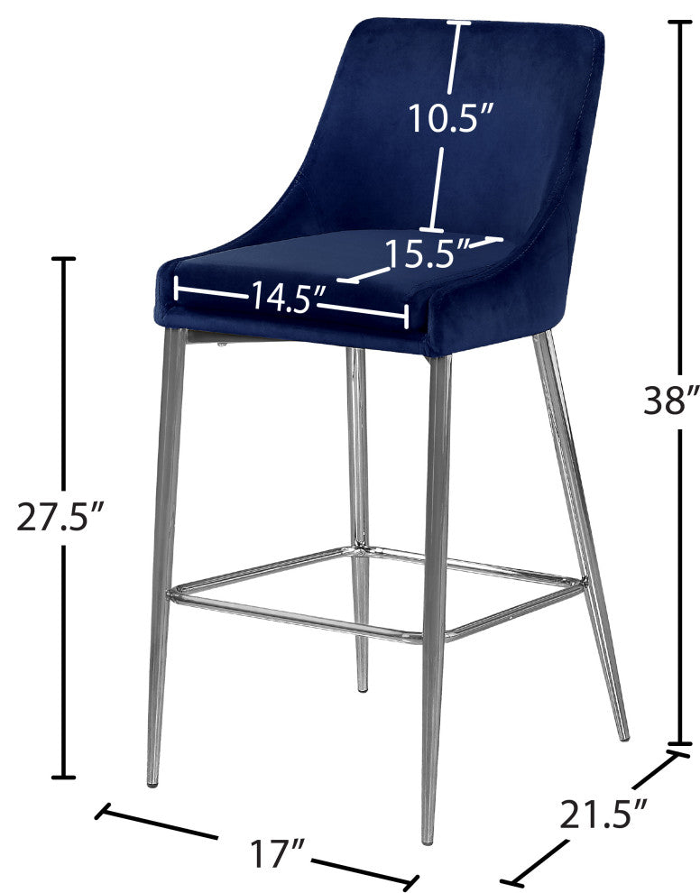 Karina Velvet Stool (Set of 2), Navy, Chrome Base