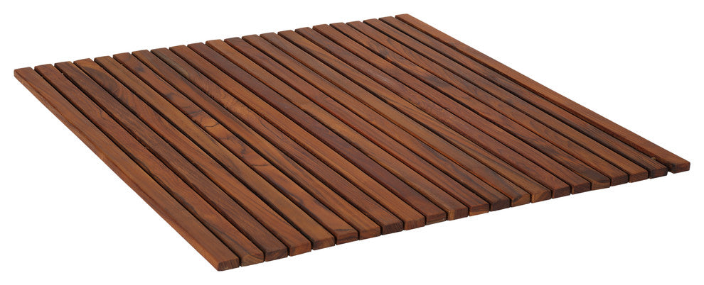 Bare Decor Fuji String Spa Shower Mat in Solid Teak Wood Oiled Finish, 30"x30"