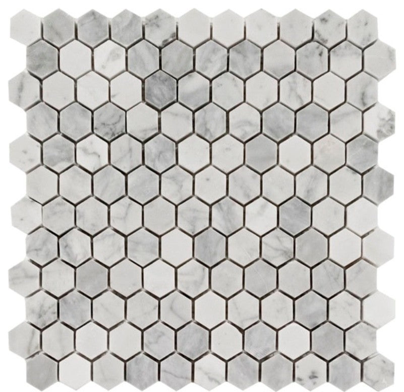 Hexagon Arabescato Carrara 12x12 Honed Marble Tile , 12"x12", Set of 50