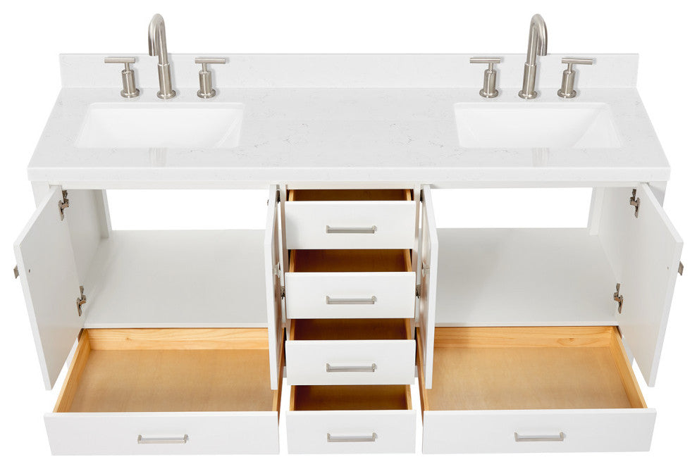 Ariel Cambridge 72" Double Rectangle Sinks Vanity, Carrara Quartz