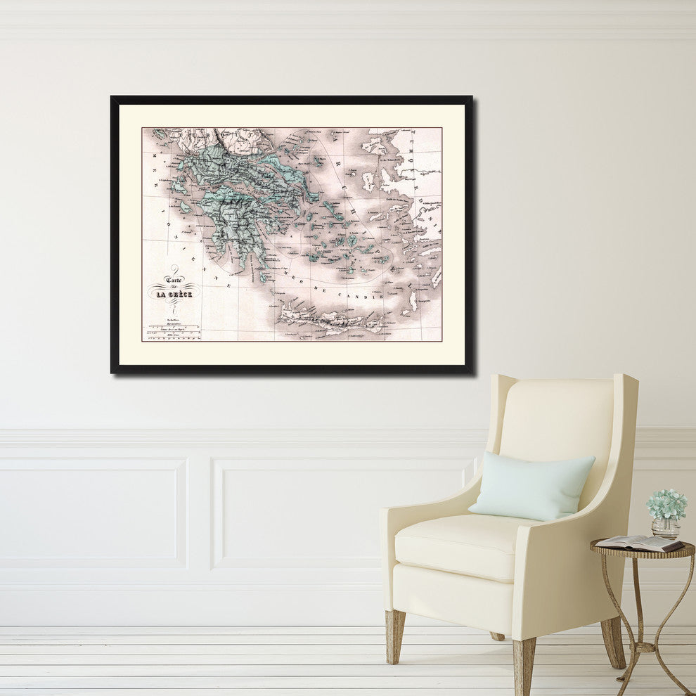 Greece Vintage Antique Map Wall Art, 28"x37"