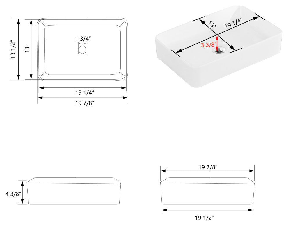 Rectangle Above Counter Porcelain Ceramic Bathroom Vessel Vanity Sink Art Basin