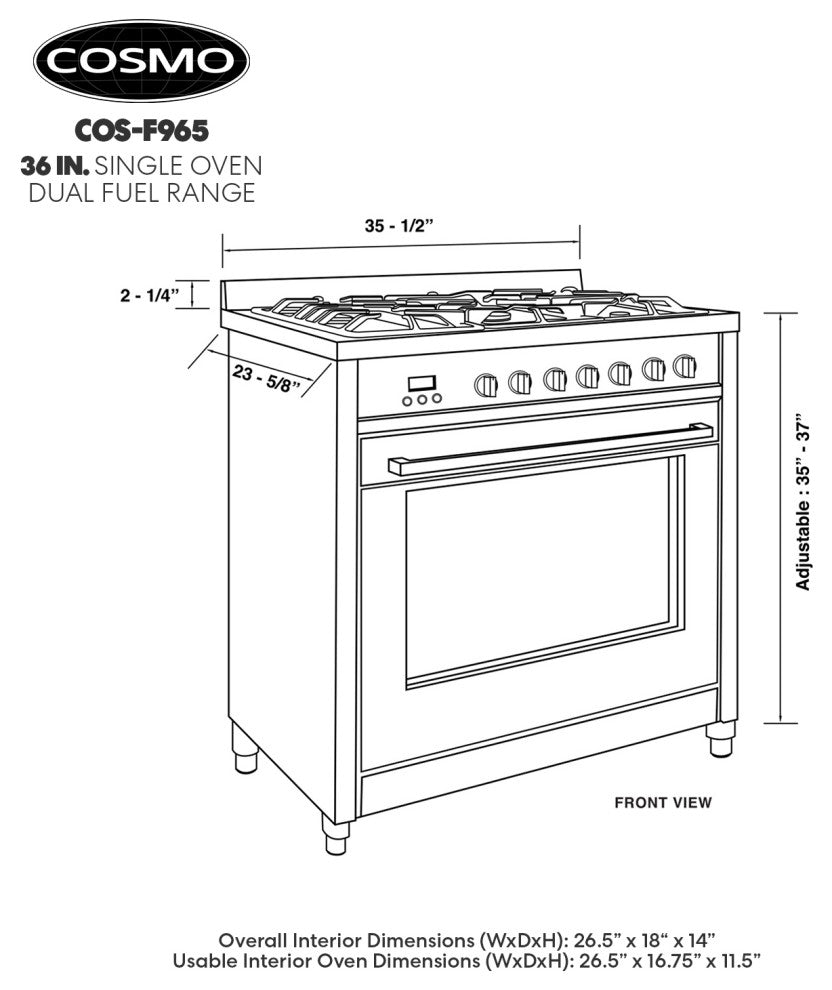 36 in. Stellar Collection 3.8 cu. ft. Dual Fuel Range, 5 Burner, Convection Oven