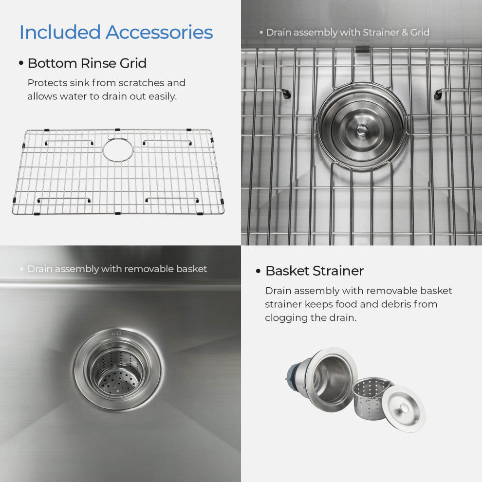 KIBI Handcrafted Undermount Single Bowl 16 gauge Stainless Steel Kitchen Sink, 3