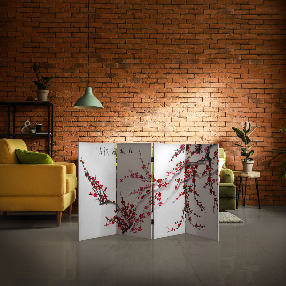 3' Tall Double Sided Plum Blossom Canvas Room Divider