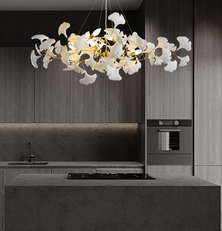 Ceramic Ginkgo Leaf Tree Branch Chandelier Lighting, L48"