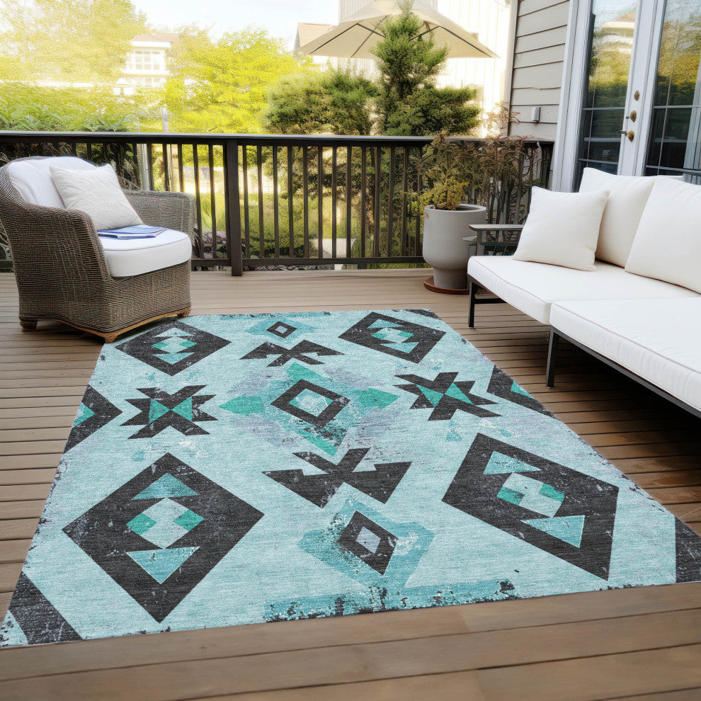Machine Washable Indoor/Outdoor Chantille ACN1882 Teal 2'6" x 3'10" Rug