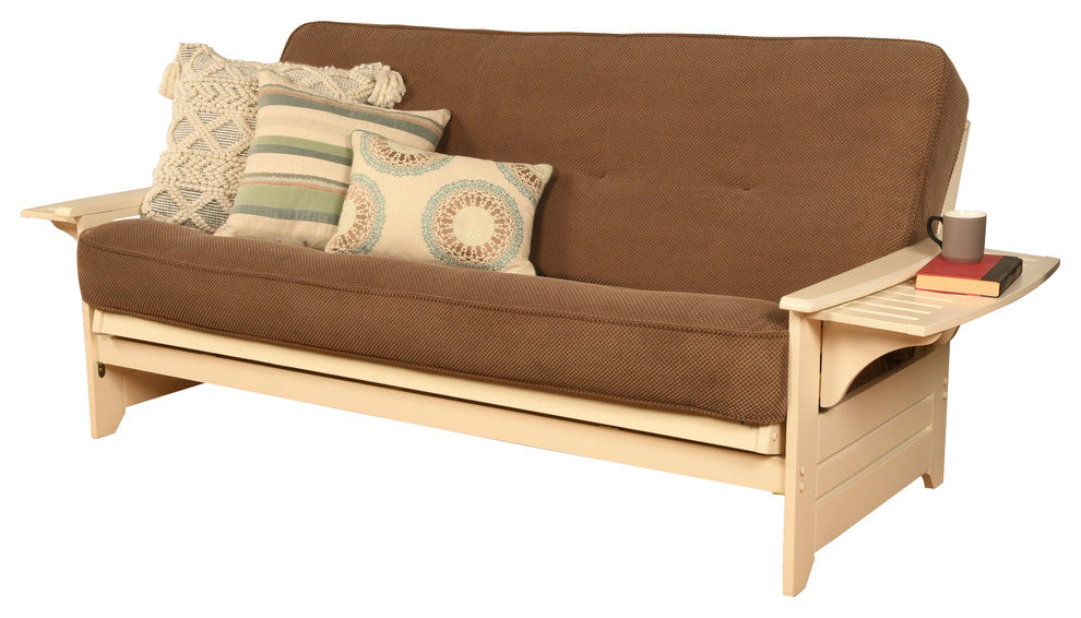 Mesa Frame Futon With Antique White Finish, Marmont Mocha