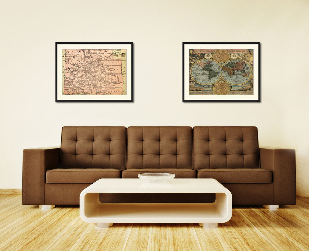 Colorado Vintage Map Print On Canvas With Picture Frame 16" X 21"