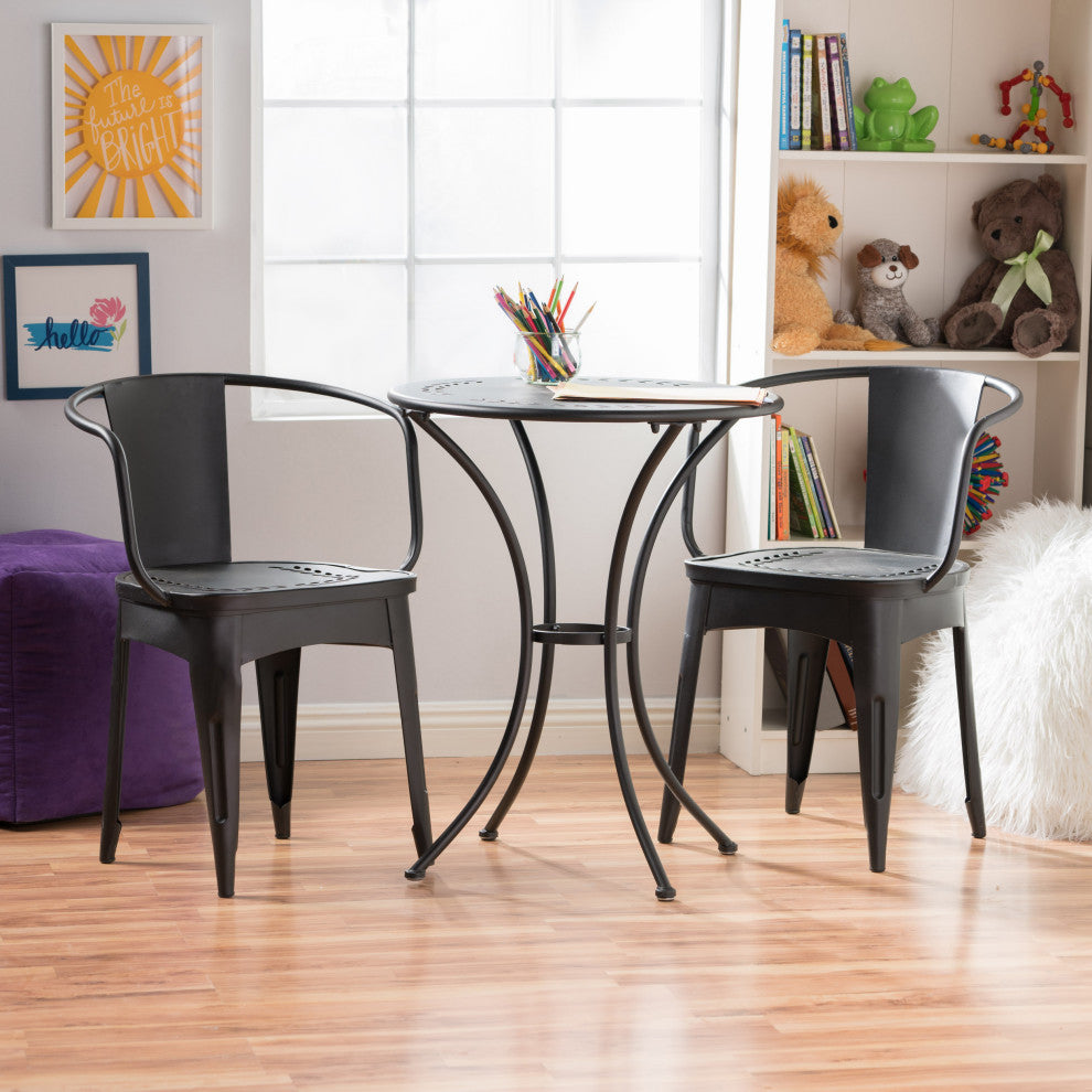GDF Studio Tottenham Outdoor 3-Piece Black Iron Bistro Set