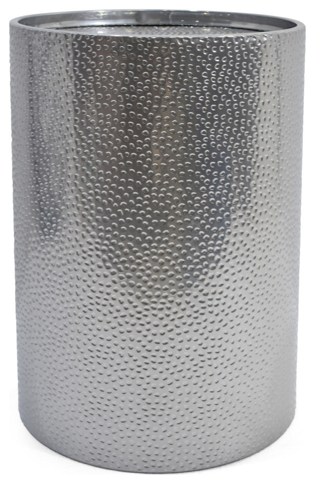 Rache Modern Round Accent Table With Hammered Iron, Silver